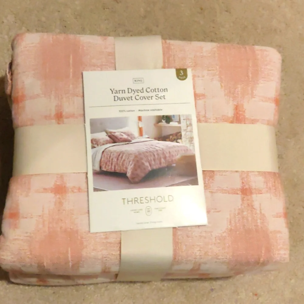 New!Threshold King yarn dye ikat duvet cover & sham set Cottagecore Vintage Insp